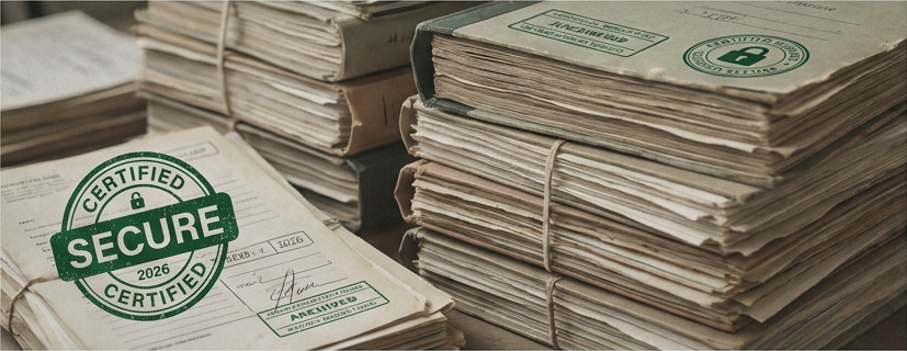 Bundled archive records stamped certified and secure